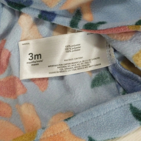carter's floral fleece double breasted hoodie jacket 3 months baby girl - Picture 4 of 5